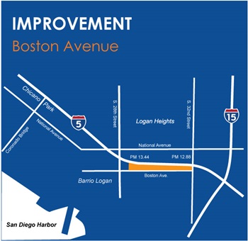 Map showing the location of the project. For more information, call (619) 688-6670 or email CT.Public.Information.D11@dot.ca.gov