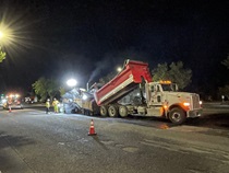 Dump truck working on pavement and ADA improvements on State Route 82 El Camino Real; between south of State Route-237; Mountain View to Sand Hill Road; Menlo Park/Palo Alto.