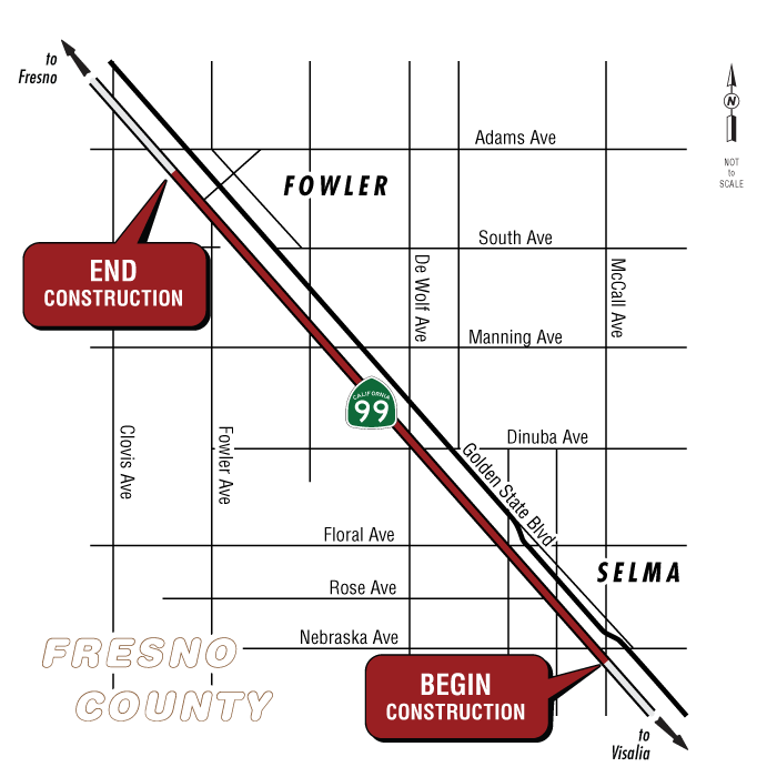 Map showing span of project along State Route 99