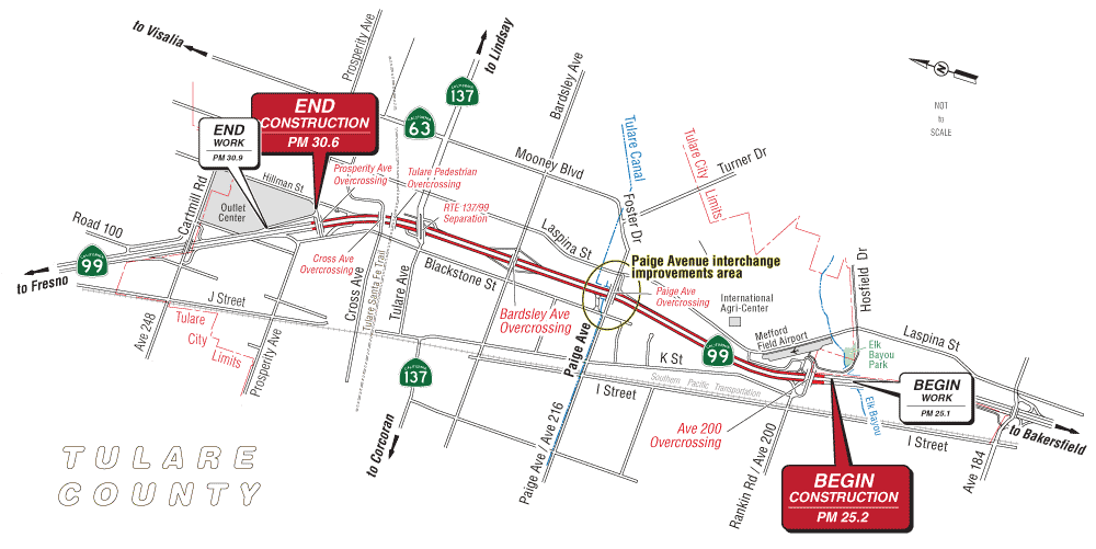 Map showing project work area(s) along State Route 99