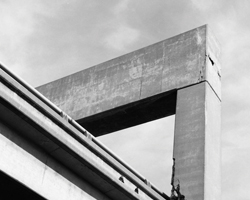 A view of a cracked freeway pillar, damaged in the Loma Prieta earthquake