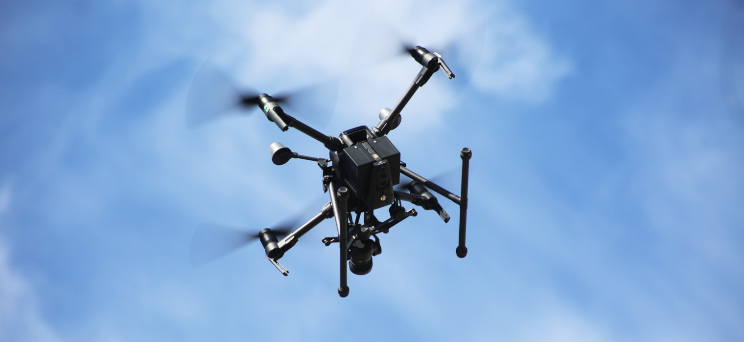 Photo showing a Caltrans drone flying.